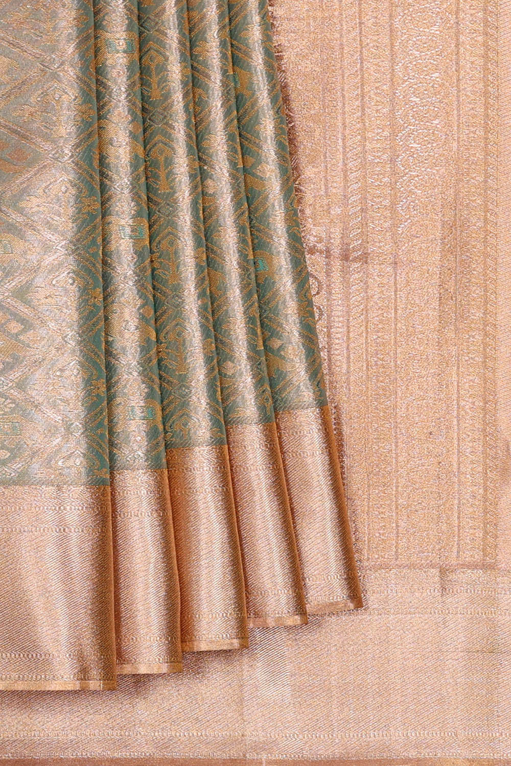 Image of Kanchipattu Greyish Blue Tissue Brocade Saree